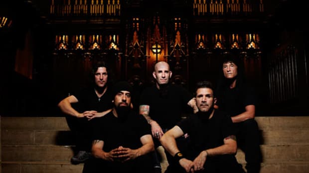 LEFT TO RIGHT, back row: Frank Bello, Scott Ian, Joey Belladonna front row: Rob Caggiano, Charlie Benante PHOTO CREDIT: Matthew Rodgers