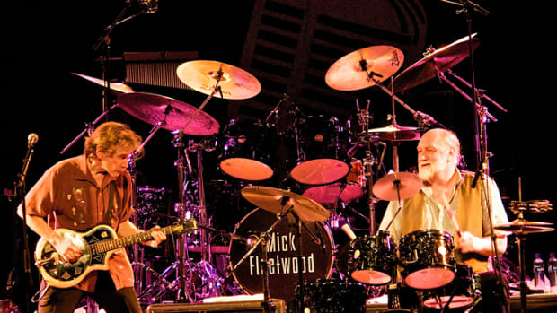 Rick Vito and Mick Fleetwood on tour, jamming away. Photo courtesy of www.mickfleetwoodblues.com.