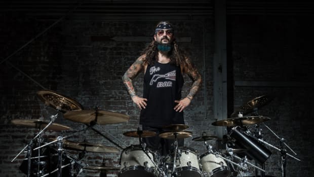  Mike Portnoy at his drum set (Publicity photo by Hristo Shindov).