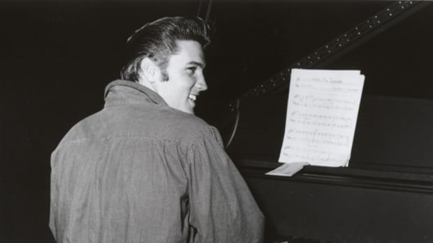 Elvis at piano. Photo courtesy Sony