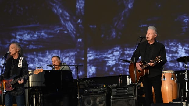 Timothy B. Schmit and Don Henley of the Eagles perform at American Express present BST Hyde Park at Hyde Park on June 26, 2022 in London, England.