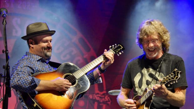 Steve Mougin and Sam Bush performing at the Earl Scruggs Music Festival at Tryon International Equestrian Center in Mill Spring, NC on Friday, September 2, 2022. Photo by Alisa B. Cherry
