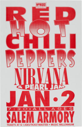 SOLD $3,750 Red Hot Chili Peppers-Nirvana-Pearl Jam Salem Armory Concert Poster (1992)