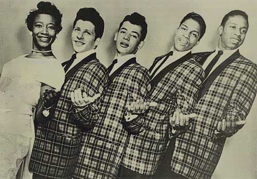 The Crests’ lineup in the late 1950s featured (from left) Patricia Van Dross, Johnny Maestro, Harold Torres, Talmadge (Tommy) Gough and J.L. Carter.