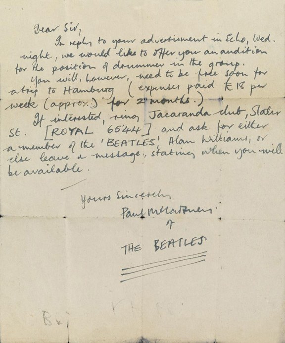 Paul McCartney letter to drummer