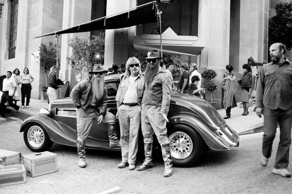 Rare photo of ZZ Top on the set during production of one of their ’80s videos. Photo by Robert Alford.