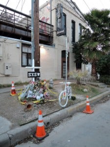 A memorial outside the Mohawk club in Austin, Texas, was erected in honor of those who were hit by an alleged drunk driver on March 13. (Photo by Chris M. Junior)