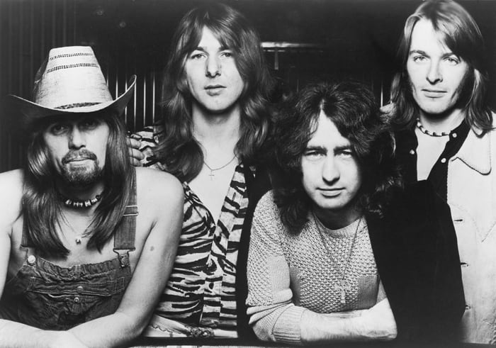 L to R, Boz Burrell, Mick Ralphs, Paul Rodgers and Simon Kirke. Publicity photo for “Straight Shooter” album.