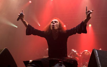 The icon at work: Ronnie James Dio onstage with Heaven & Hell in Oslo, Norway, June 4, 2009. (AP Photo/ Terje Bendiksby, Scanpix )