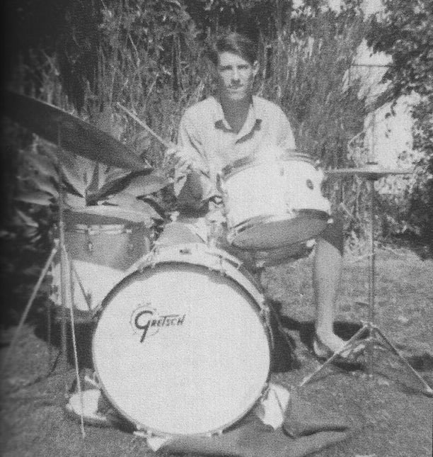 Being in a band with Jim Morrison wasn’t easy, to say the least. Drummer John Densmore (shown here with his first drum kit) recalls getting so fed up during sessions for ‘Waiting For the Sun’ that he threw his drumsticks in the air and quit. But the lure of the music was too great to resist; Densmore returned the next day. Photo courtesy John Densmore Facebook page.