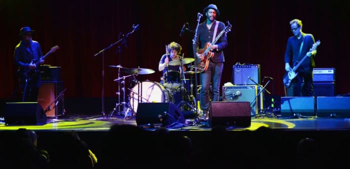 From left to right: Eric “King” Zapata, Johnny Radelat, Gary Clark Jr. and Johnny Bradley in action Oct. 19 at the Borgata casino's Music Box theater in Atlantic City, N.J. (Photo by Chris M. Junior)
