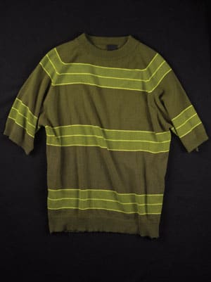 Kurt Cobain wore this sweater Aug. 18, 1991, during shooting of the “Smells Like Teen Spirit” video. Courtesy Experience Music Project Musuem