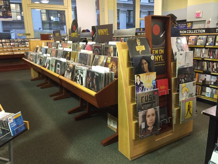 The vinyl record format dominates the music department in a Barnes & Noble store. Photo courtesy of Barnes & Noble.