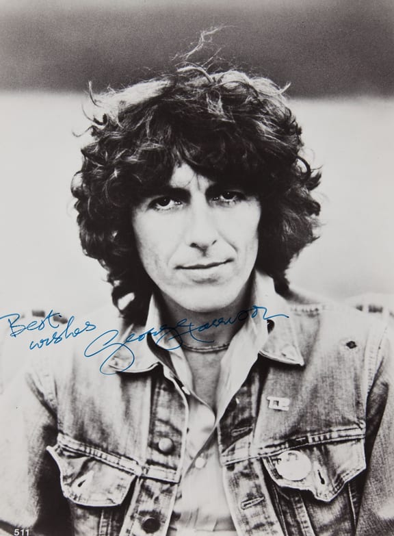 George Harrison autographed photo signed in blue ink