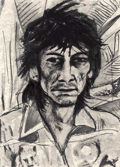 Ron Wood, Self Portrait, 2010. Intaglio with chine collé. Edition of 60, AP 10, PP 5. Khadi handmade paper laid onto Somerset Textured 300 gsm. Plate: 12.5 x 9 inches. Published by The Butler Institute of American Art..