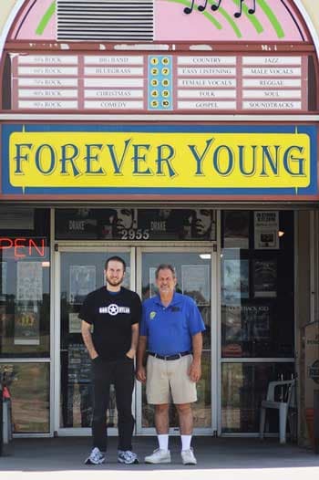 TAYLOR ECKSTROM (LEFT) AND OWNER DAVID ECKSTROM of Forever Young Records. Photo courtesy of Forever Young Records
