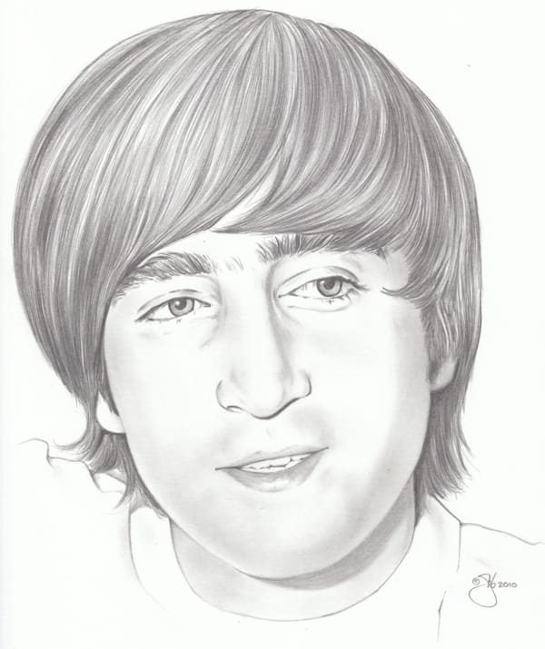 GIB ROBBIE enjoys using his natural artistic talents to portray his favorite rock and roll artists, as seen in this sketch of a young John Lennon. Courtesy of Gib Robbie