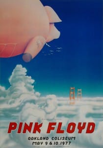When Pigs Fly: This poster was designed by artist Randy Tuten for Pink Floyd’s May 9-10 shows in 1977 on their In the Flesh tour. The tour was to promote their album “Animals,” which included an inflatable pig on the album cover. The band actually flew a massive pig outside some of the venues on the tour. At Wolfgang’s Vault, 1st printing posters are $725, and 2nd printing posters are $48. Courtesy of Wolfgang's Vault.