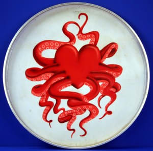 The design adorning this bass drum from percussionist Johny Barbata’s collection was painted by the same artist who created the artwork for Jefferson Starship’s 1975 “Red Octopus” album.