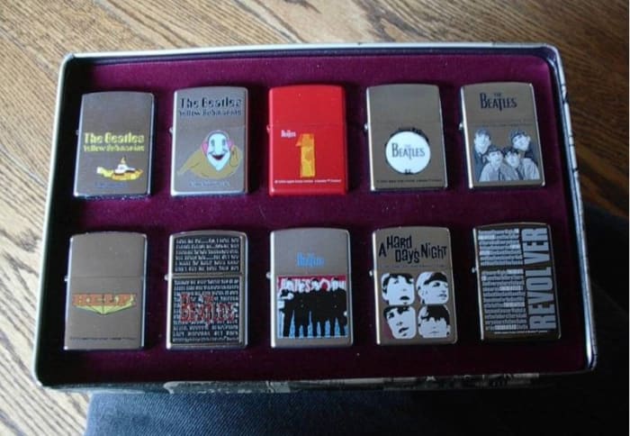 A set of Beatles-themed Zippo lighters are among the collectibles catching collectors’ fancies at online auctions. Photo courtesy of eBay