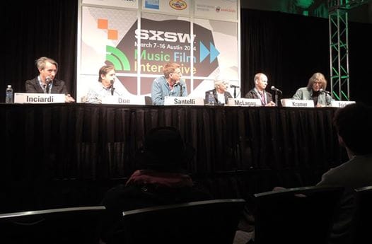John Doe (second from left), Ian McLagan (third from right) and Wayne Kramer (second from right) talk about The Rolling Stones at South by Southwest. (Photo by Chris M. Junior)