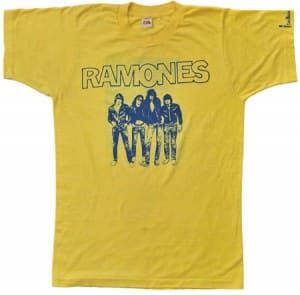 Ramones" t-shirt, owned and worn by Dee Dee Ramone in 1976. Accompanied by a photograph of Dee Dee Ramone wearing an identical t-shirt. Dee Dee is also seen wearing an identical t-shirt in the documentary "Johnny Ramone: Too Tough To Die", 1996.