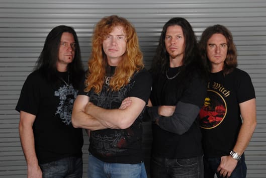 Megadeth 2010 (left to right): Shawn Drover (drums), Dave Mustaine (guitar, vocals), Chris Broderick (guitar), and David Ellefson (bass). Photo by Stephanie Cabral