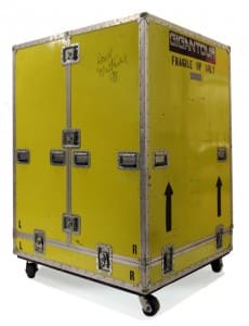 Backstage Auctions points out that road cases are sometimes turned into coffee tables, storage bins and even cabinets and book cases. The one above is from the Gigantour tour. Photo courtesy of Backstage Auctions.