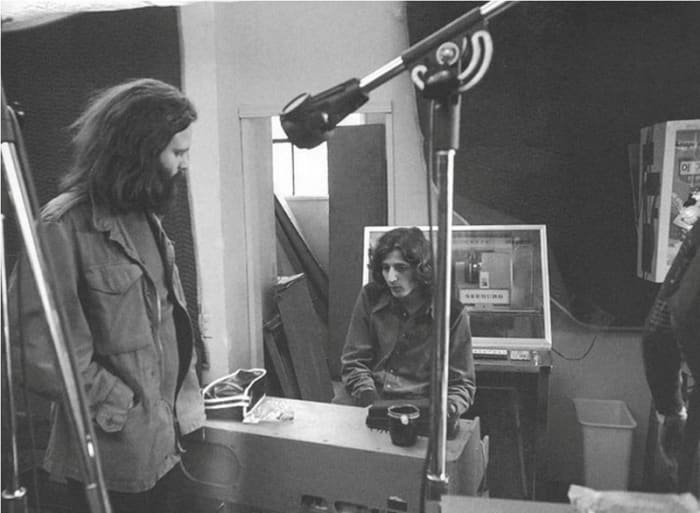 Jim Morrison and Mark Benno in the studio for The Doors LA Woman