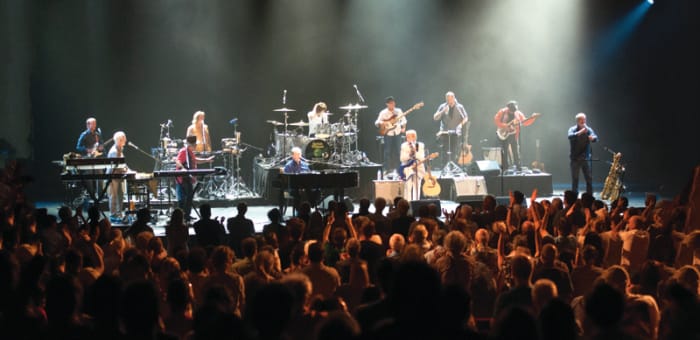 Brian Wilson and his band (including Al Jardine and Blondie Chaplin) performing a celebration of “Pet Sounds’ 50th Anniversary” at Salle Wilfrid-Pelletier Hall during the Montreal Jazz Festival on July 7, 2016. Photo courtesy of FIJM publicity.