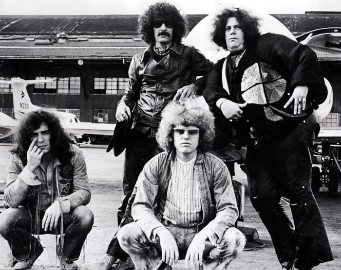 Mountain, L-R (Back) Felix Pappalardi, Leslie West, (Front) Corky Laing, Steve Knight. Photo by GAB Archive/Redferns.