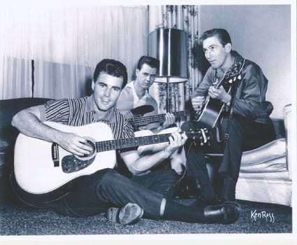 A pretty fair trio with Joe Osborn pictured center between Ricky Nelson and soon to be inducted James Burton. Photo courtesy of Joe Osborn c/o PopCultureClassics.com
