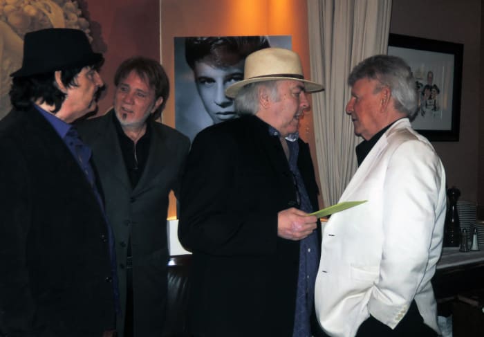 Guests at the April 25 birthday celebration in New York for Bobby Rydell (in white) included (from left to right) Carmine Appice, Franke Previte and Rascals guitarist Gene Cornish. (Photo by Chris M. Junior)