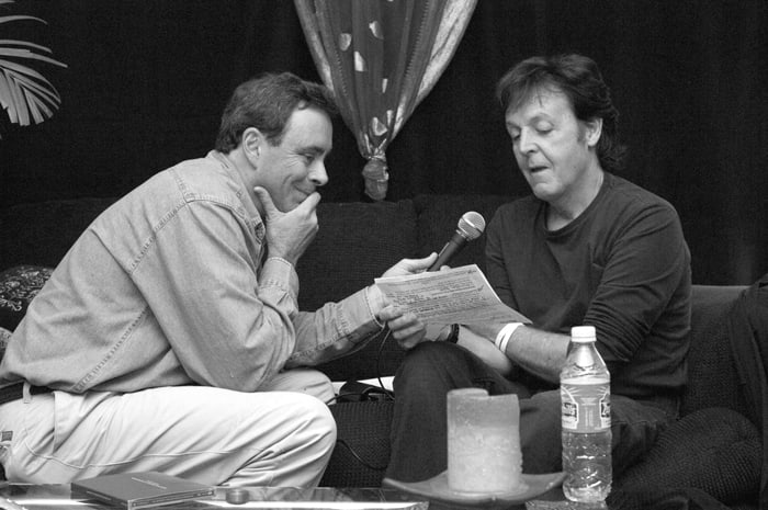 JOE & PAUL: Joe Johnson bonds with a Beatle on the Beatles Brunch show. Image courtesy of Joe Johnson.