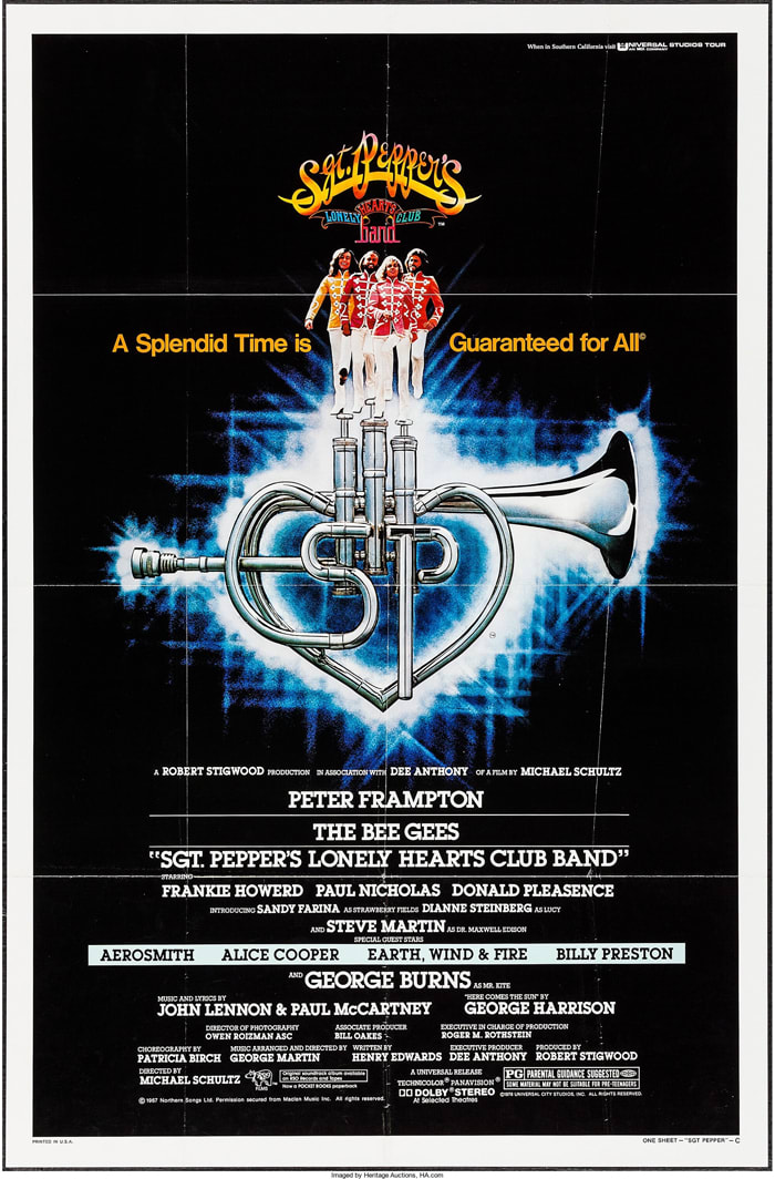 Besides the film being a famous flop, the movie poster for “Sgt. Pepper’s Lonely Hearts Club Band” (Universal, 1978) doesn’t seem to fare much better. A folded poster, graded as Fine+ (above), sold for a measly $20 in 2016 at Heritage Auctions.