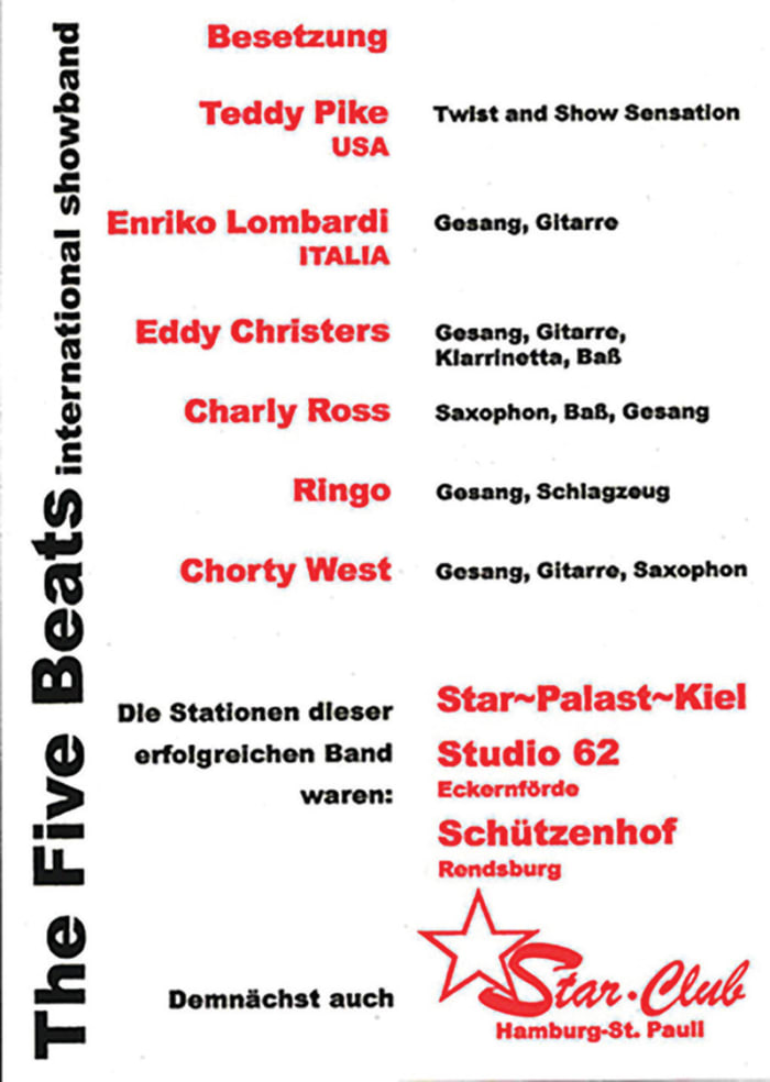 A ‘60s German Star Club concert poster, when Travis Pike was billed as “Teddy Pike, Twist and Show Sensation.”