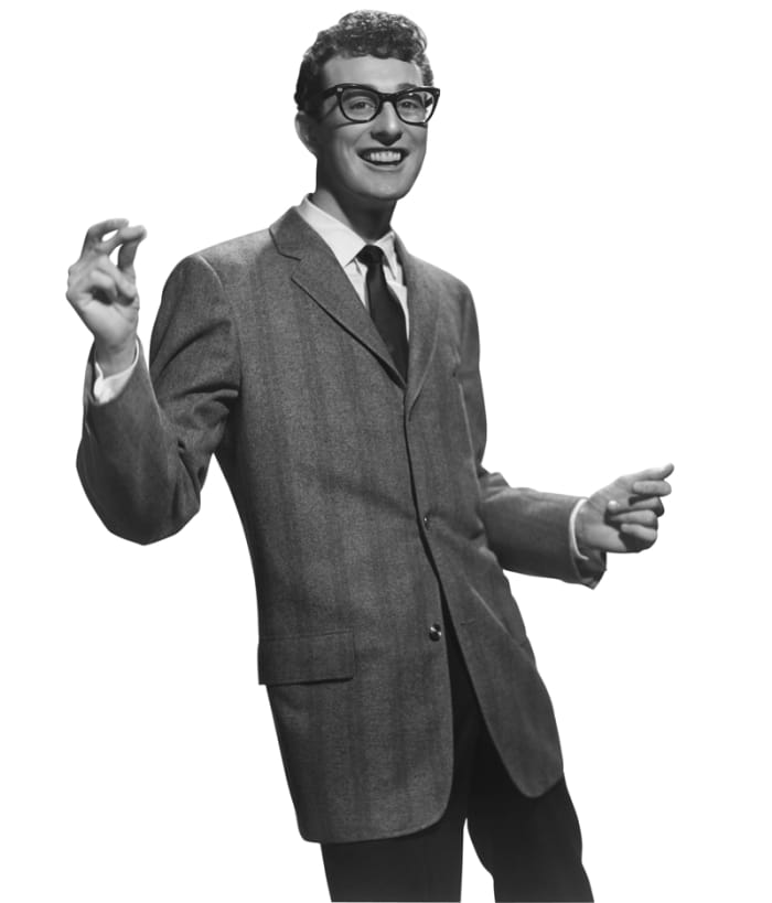 Rock'n'roll star Buddy Holly (1936 - 1959) snapping his fingers, circa 1955 (Photo by Hulton Archive/Getty Images).
