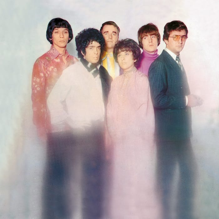 The U.K. psychedelia group Nirvana in 1967 (L-R): Brian Henderson (bass), Alex Spyropoulos (piano), Michael Coe (french horn, viola), Sylvia A. Schuster (cello), Dave Preston (drums), Patrick Campbell-Lyons (guitar, vocals).. All images courtesy of Patrick Campbell-Lyons.