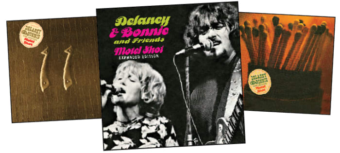Three releases (L-R): Delaney & Bonnie’s original “Motel Shot” U.S. release (1971, Atco), the Expanded Edition (2017, Real Gone) and a 1971 European release.