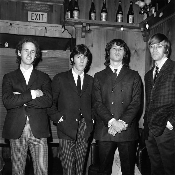 Early Doors (L-R): Robby Krieger, John Densmore, Jim Morrison and Ray Manzarek. Michael Ochs Archives/Getty Images