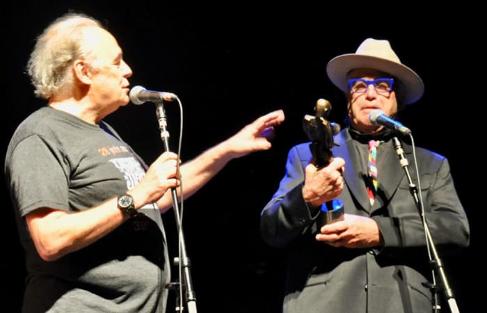 Ry Cooder receiving Lifetime Achievement Award at Theatre Maisonneuve, Place des Arts, Montreal, Canada on June 29, 2018. Photo by Alisa B. Cherry
