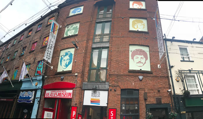 The front of the Magical Beatles Museum in Liverpool, England, and the museum’s official logo, at right. Image courtesy of Roag Best.