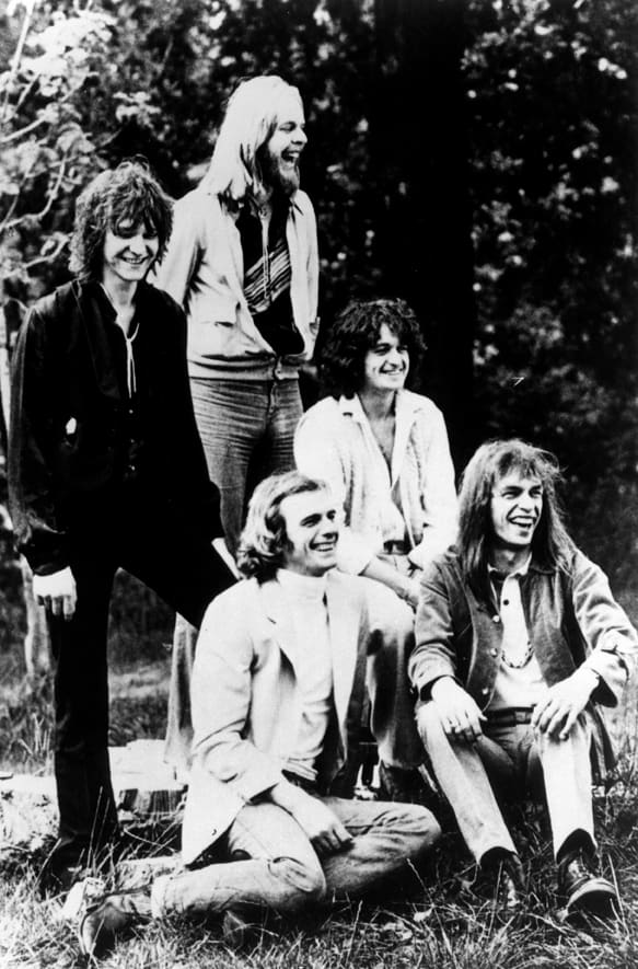 CLASSIC YES (Clockwise from left): Chris Squire, Rick Wakeman, Jon Anderson, Steve Howe and Alan White. (Photo by GAB Archive/Redferns)