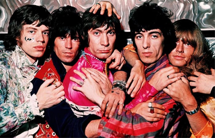 The Stones in the photo studio taking album images for “Their Satanic Majesties Request.” Courtesy of ABKCO Music/Michael Cooper Collection