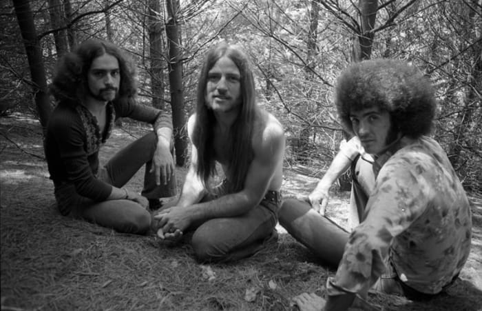 The classic trio lineup of the Grand Funk Railroad: (L-R) Mel Schacher, Mark Farner and Don Brewer. Photo by Michael Ochs Archives/Getty Images.