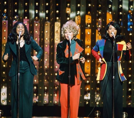 Edna Wright, center, left Shellie Clark, right Carolyn Willis, on NBC's The Midnight Special, photo by Fred Sabine, Getty Images