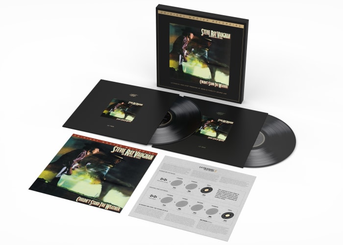 The Original Master Recording (180 gram, 45 rpm, 2-LP box set) of Stevie Ray Vaughan's "Couldn't Stand the Weather" is a perfect example of Mobile Fidelity's undeniable mark of vinyl record quality. The pressing is limited to 7,000 numbered copies and available Fall 2020 (retails at $125, limit two per customer) .