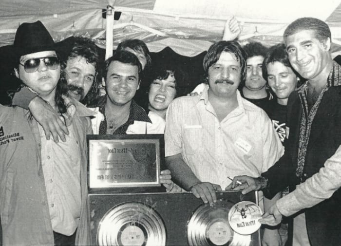 After the concert at Blossom Music Center, 1978. Steve Popovich in the center, moustache and white shirt, Karla DeVito behind him, Meat Loaf on the right, courtesy of Steve Popovich, Jr.