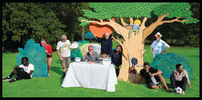 The gatefold for Yusuf/Cat Steven’s Tea for the Tillerman 2 shows all those involved in the album — (L-R) Kwame Yeboah, Alun Davies, Bruce Lynch, Yusuf/Cat Stevens, Paul Samwell-Smith, Peter Vettese, Eric Appapoulay, Jim Cregan and David Hefti — in a setting that deals with the music’s unique story. Photo by Rhys Fagan.