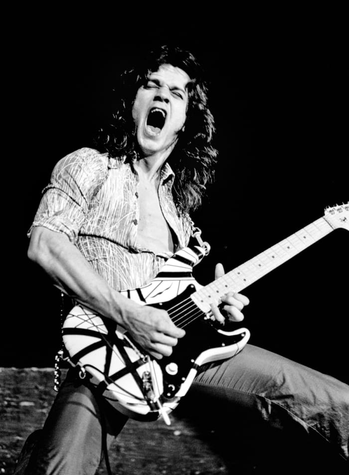 Eddie Van Halen performs onstage at Lewisham Odeon, London, May 27, 1978. Photo by Gus Stewart/Redferns.